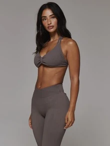 Musera Sport Double Strap Detail Ruched Bust Open Back Halterneck 2 Pieces Sports Bra Multipack Sport Essentials Basics Autumn Fall Winter - Multicolor - View 4
