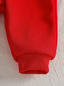 SHEIN Playful Pals 2件組新生兒男嬰女嬰衛衣＋長褲套裝，可愛紅白條紋熊貼布，長袖圓領加厚款，聖誕冬季節日，羅紋袖口 - 紅色 - 查看 12