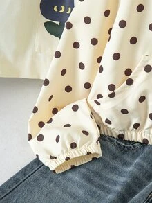 SHEIN 青少年女孩時尚波點拉鍊立領短版長袖外套 - 彩色 - 查看 6