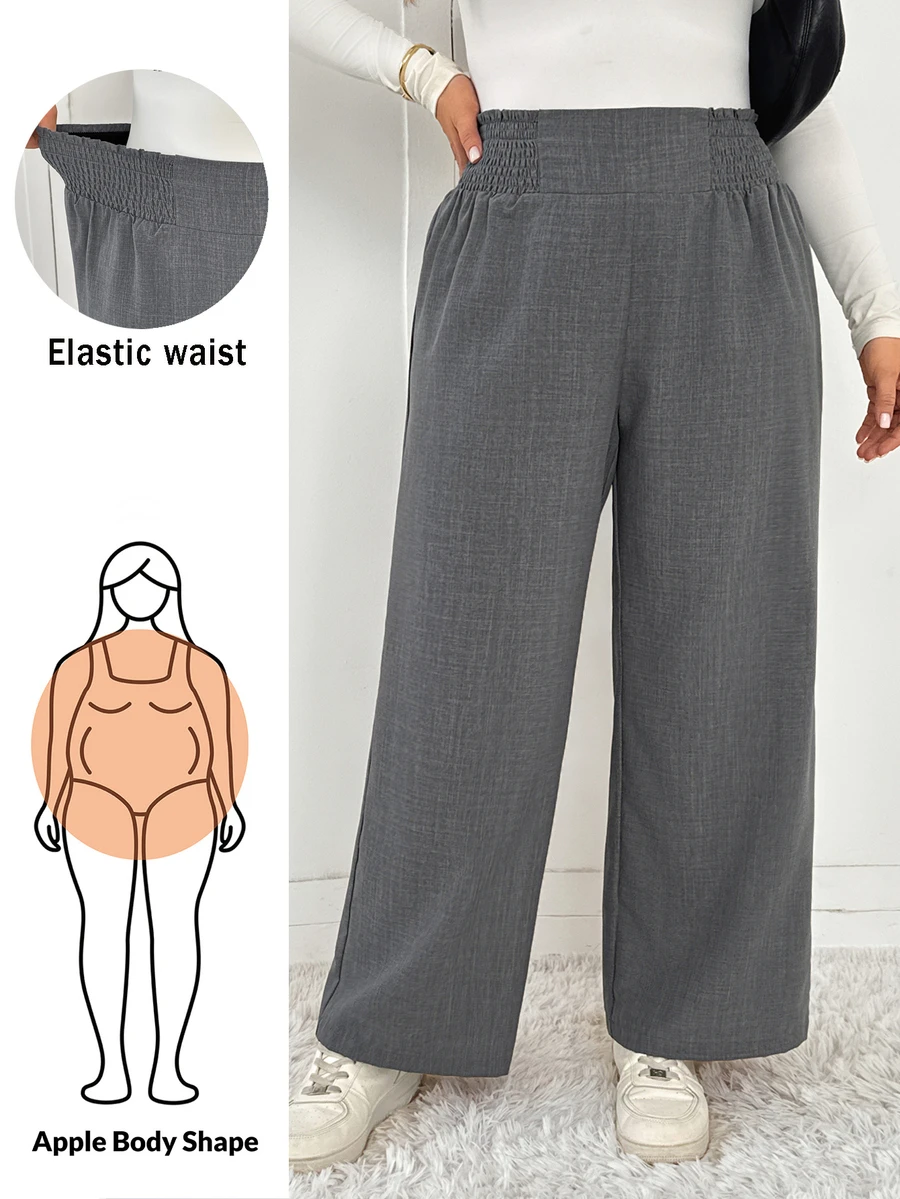 Shapeblank Women's Plus Size Grey Wide-Leg Pants , Stylish, Casual, Loose, And Comfortable – Suitable For Spring And Autumn Daily Wear, Bottom, Fall Pants