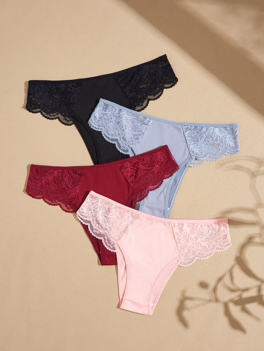Lullawish 4PCS Women Contrast Lace Comfortable Briefs - Multicolor - View 1