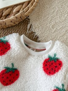 SHEIN 女嬰 T 恤上衣套裝 春秋冬休閒長袖時尚百搭褲子 日常穿著 白色紅色草莓印花套裝 - 彩色 - 查看 8