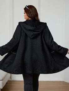 Reflora Plus Size Women's Solid Color Casual Versatile Long Sleeve Jacket - Black - View 2