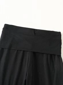 SHEIN 青少年女孩黑色折腰高腰喇叭瑜伽褲 高彈性貼身喇叭腿緊身褲 適合校園日常休閒 青少年寬鬆款 秋季海灘運動 - 黑色 - 查看 6