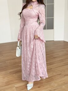 Feyla Women's Sweet Fashionable Frog Button Lace Arabian Dress - Pink - View 6