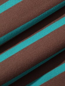 DAZY Striped Print Drop Shoulder Tee & Pants PJ Set - Coffee Brown - View 7