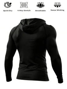 Gym Rark Men's Hooded Long Sleeve Printed Casual Sports Sweatshirt - Black - View 2
