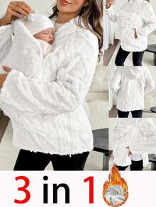 SHEIN Jaket Hoodie 3-in-1 Kasual Warna Polos untuk Ibu Hamil, Pakaian Harian - Putih - View 1