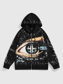ROMWE Street Life Plus Size Women's Eye Pattern Casual Everyday Sweatshirt - Black - View 1