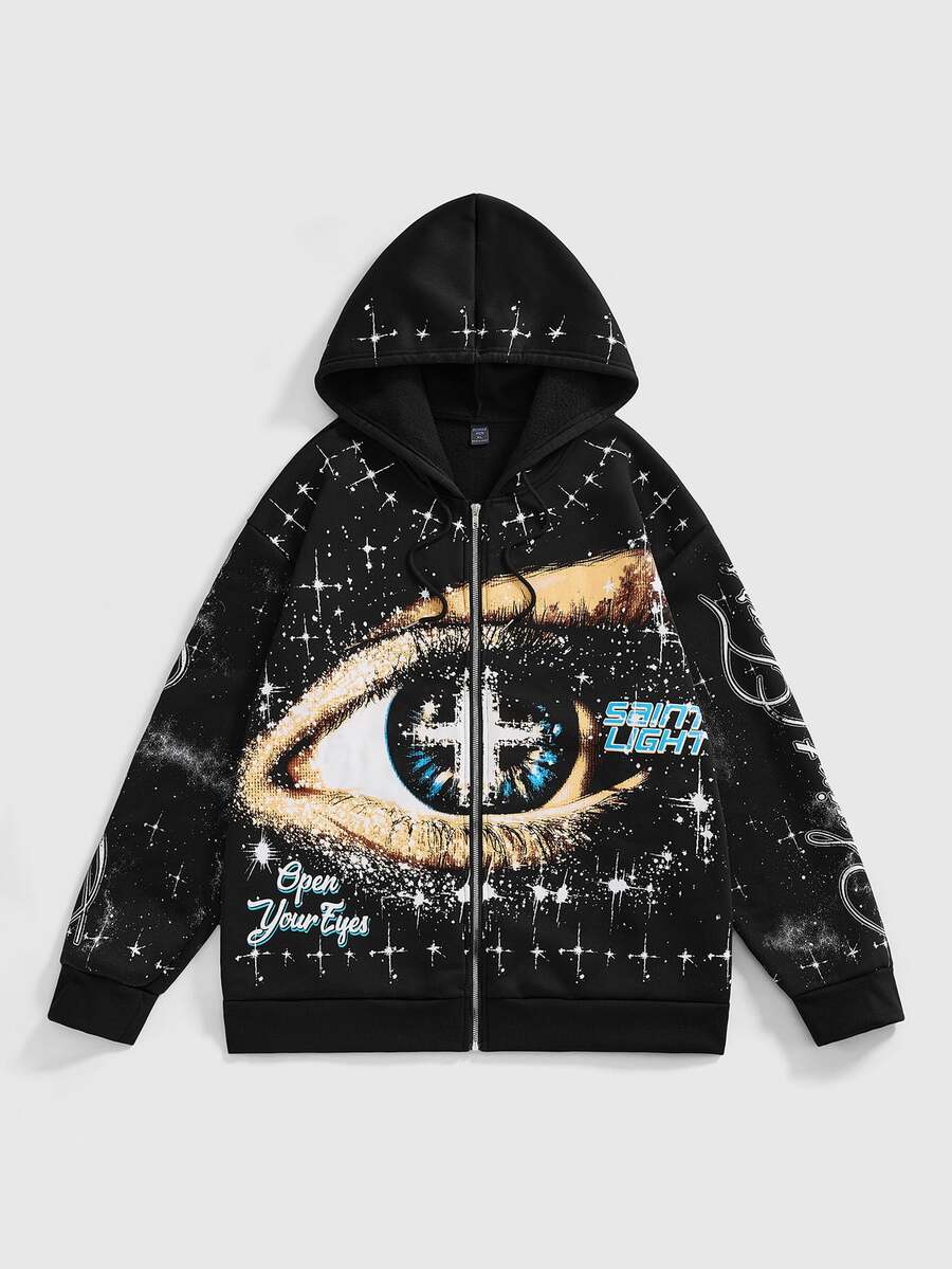 ROMWE Street Life Plus Size Women's Eye Pattern Casual Everyday Sweatshirt - Black - View 1