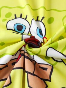 SpongeBob SquarePants | SHEIN Set Piyama Wanita Motif Kartun Atasan Lengan Pendek dan Celana Panjang - Kuning - View 8