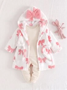 SHEIN Baby Girl Cute Bow Fluffy Pajamas - Pink - View 4
