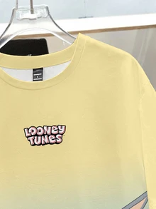 LOONEY TUNES X SHEIN Daypath Men's Round Neck Short Sleeve Gradient Funny Cartoon Print Casual T-Shirt - Yellow - View 3