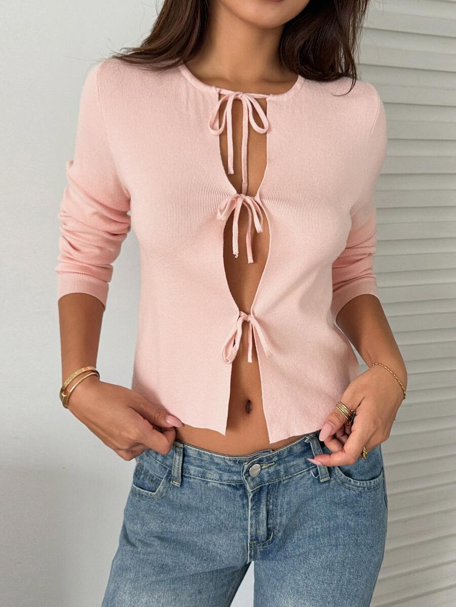 Strévra Women's Solid Color Casual Versatile Daily Wear Cardigan - Pink - View 1
