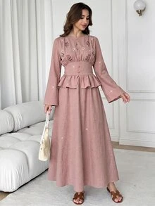 Solavon Women's Floral Embroidered Pattern Pleated Long Sleeve Top And Skirt Casual 2 Pieces Set - Pink - View 5