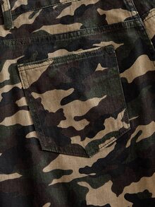 ROMWE MEN Street Life Men's Camouflage Pattern Pocket Denim Shorts - Black/Green - View 5