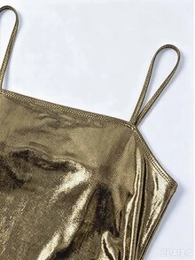 Franclia Women's Metallic Texture Pleated Fashion Cami Mini Dress - Multicolor - View 4