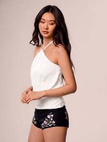 Willow Rêve Women's Purple Knit Spaghetti Strap Camisole Top, Casual Vacation Style - White - View 9