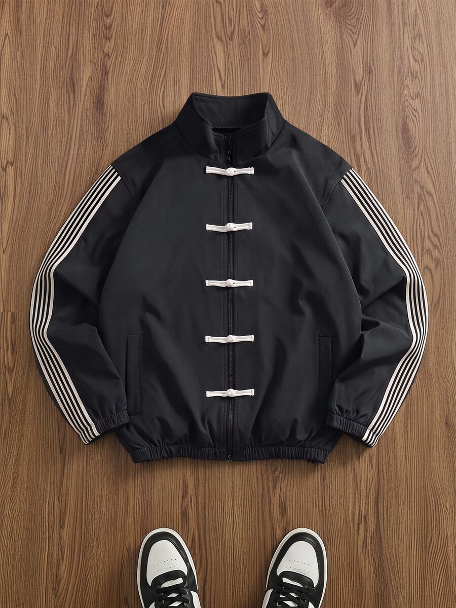 EASEVO Autumn/Winter Plus Size Men's Fashion Patchwork Jacket Coat - Black - View 1
