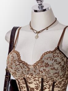 SHEIN ICON Women's Plus Size Lace Camisole Tank Top - Brown - View 7