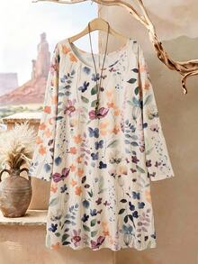 Rusticease Women's Plus Size Scoop Neck Long Sleeve Printed Dress Fall - Multicolor - View 8