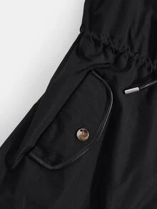 SHEIN CURVE+ معطف باركا شتوي مبطن بفرو تيدي مع خصر مشدود وغطاء رأس - الأسود - مشاهدة 14