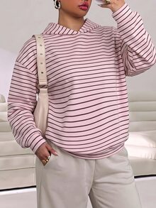 Solflare Plus Size Women's Striped Casual Daily Wear Hooded Sweatshirt - Multicolor - View 3