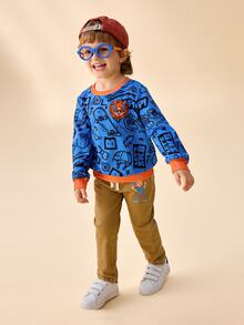 Blippi X SHEIN كنزة صوفية بطبعة كاملة للأولاد الصغار - متعدد الألوان - مشاهدة 5
