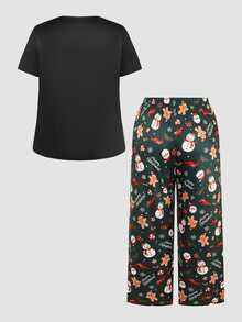 Chillnights Plus Size Women's Letter Print Short Sleeve T-Shirt And Long Pants Pajama Set - Multicolor - View 2