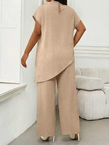 SHEIN Lady Plus Size Women's Solid Color Casual Daily Wear Top - Apricot - View 2