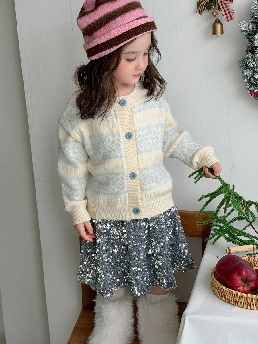 DAZY Infant/Toddler (Girl) Round Neck Colorblock Long Sleeve Autumn/Winter Korean Style Cardigan - Apricot - View 1