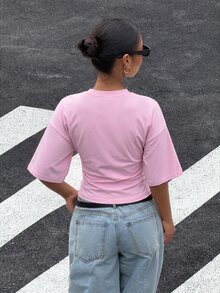Muchica 女款針織百搭時尚多功能蝙蝠袖T恤 - 粉色 - 查看 2