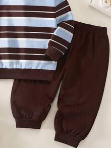 Young Boys Loose Sports Casual Comfortable Long Sleeve Sweatshirt And Pants 2 Pieces Set, Classic Retro Striped Color Block Print, Suitable For Autumn/Winter - Multicolor - View 4