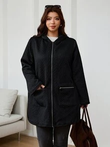 Reflora Plus Size Women's Solid Color Casual Versatile Long Sleeve Jacket - Black - View 7
