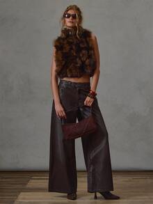 MUSERA Brown Fur Sleeveless High Neck Bolero Fall Winter Everyday Causal Back To School Forces - Coffee Brown - View 4