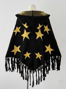 Sunspun Plus Size Fashion Star Pattern Button Front Cardigan Shawl - Black - View 2