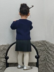 DAZY Infant/Toddler (Girl) Round Neck Contrast Color Bow Long Sleeve Autumn/Winter Sweater - Grey - View 2