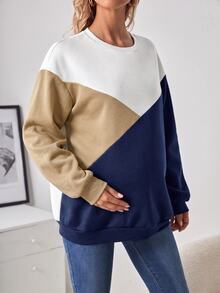 SHEIN Maternity Colorblock Casual Daily Long Sleeve Top - Navy Blue - View 3