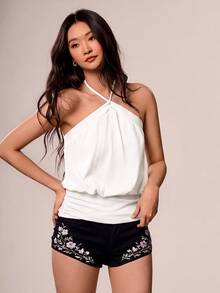 Willow Rêve Women's Purple Knit Spaghetti Strap Camisole Top, Casual Vacation Style - White - View 4