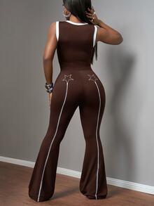 Slaydiva 2026 Spring/Summer New Arrival Casual Basic Versatile Slim Fit Solid Blue Color-Blocked Label Vest + - Rust Brown - View 8