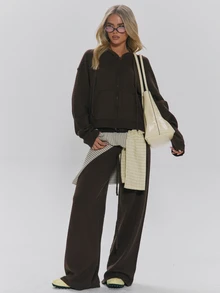 MUSERA Brown Hooded Oversized Zip Up Jumper Autumn Winter Fall Daily Everyday Essential Core Knitwear - Brown - View 2