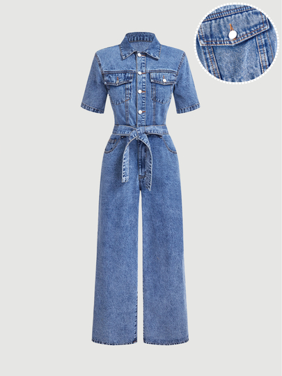 Sweetra Mono vaquero casual de uso diario para mujer con cuello vuelto