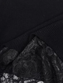 Vionelle Plus Size Women's Solid Color Minimalist Pullover Knit Sweater, Side Slit Lace Patchwork Hem Long Sleeve Lazy Sweater Winter - Black - View 4