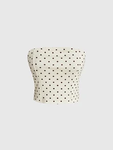 ROMWE Y2K Women's Collared Short Sleeve Hollow Chest Polka Dot Sexy Two Pieces Top - Apricot - View 5