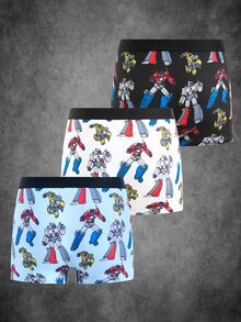 Transformers X SHEIN Tween Boy Colorblock Cartoon Print Casual Daily Boxer Briefs - Black and White - View 2