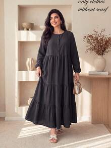 Al Najma Women's Elegant Minimalist Round Neck French Chic High-End Long Sleeve Plus Size Arabian Dress - Multicolor - View 8