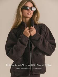 GLOWMODE Cozy Thick Polar Fleece Soft Warm Relaxed Fit Elastic Hem Long Sleeve Jacket With Multi Pockets Daily Casual Winter - Chocolate Brown - View 4