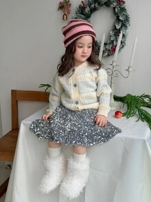 DAZY Infant/Toddler (Girl) Round Neck Colorblock Long Sleeve Autumn/Winter Korean Style Cardigan - Apricot - View 3