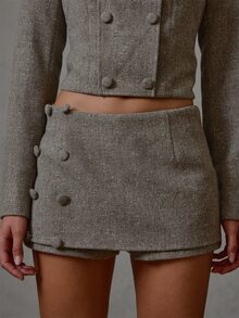 MUSERA Rok Pendek Mikro Tweed Abu-abu untuk Musim Gugur/Musim Dingin, Sehari-hari, Kasual, untuk Acara Jalan-jalan, Gaya Keren, Festival, dan Pesta. - Hijau - View 2