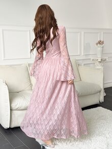 Feyla Women's Sweet Fashionable Frog Button Lace Arabian Dress - Pink - View 2